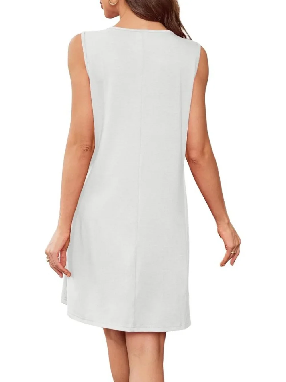 Women's White Beach Cover Up Sleeveless Summer Lace Crewneck Sundress Mini Dress - Picture 5 of 5